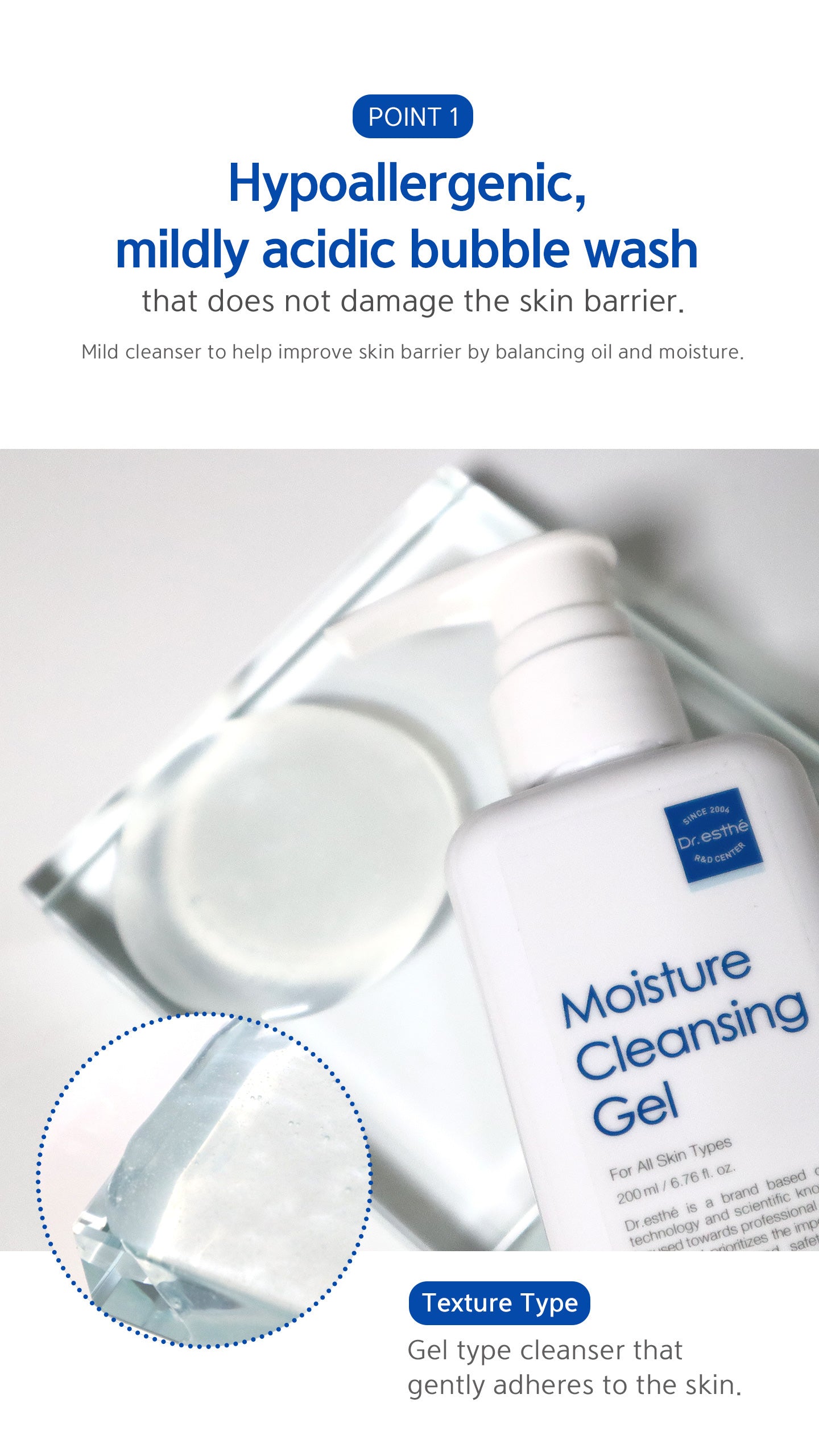 Hypoallergenic, mild acidic bubble wash that does not damage the skin barrier. Mild cleanser to help improve skin barrier by balancing oil and moisture.
