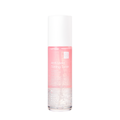 A clear bottle containing a pink-toned jelly textured toner, with a white pump dispenser.