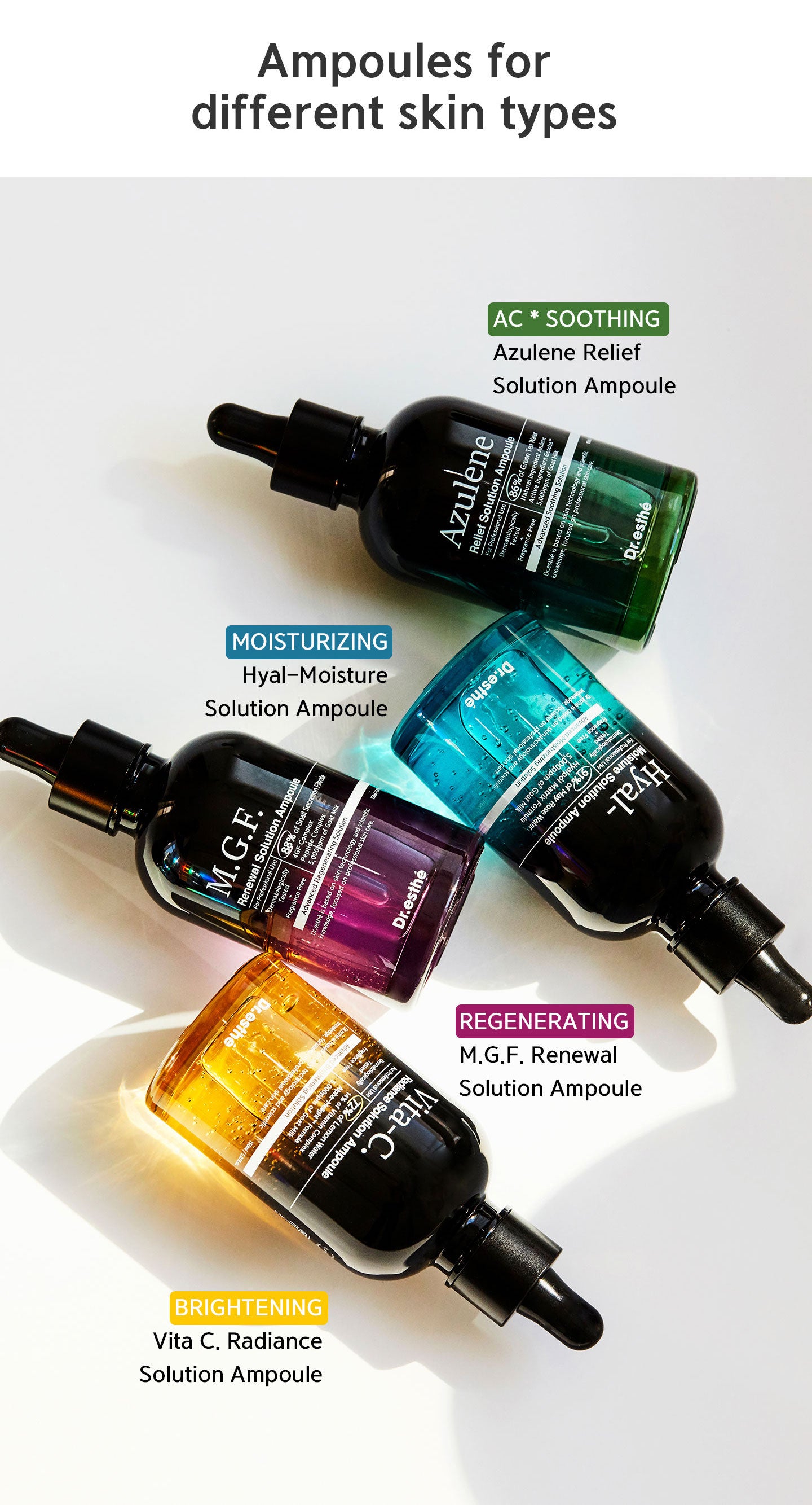 Ampoules for different skin types. 