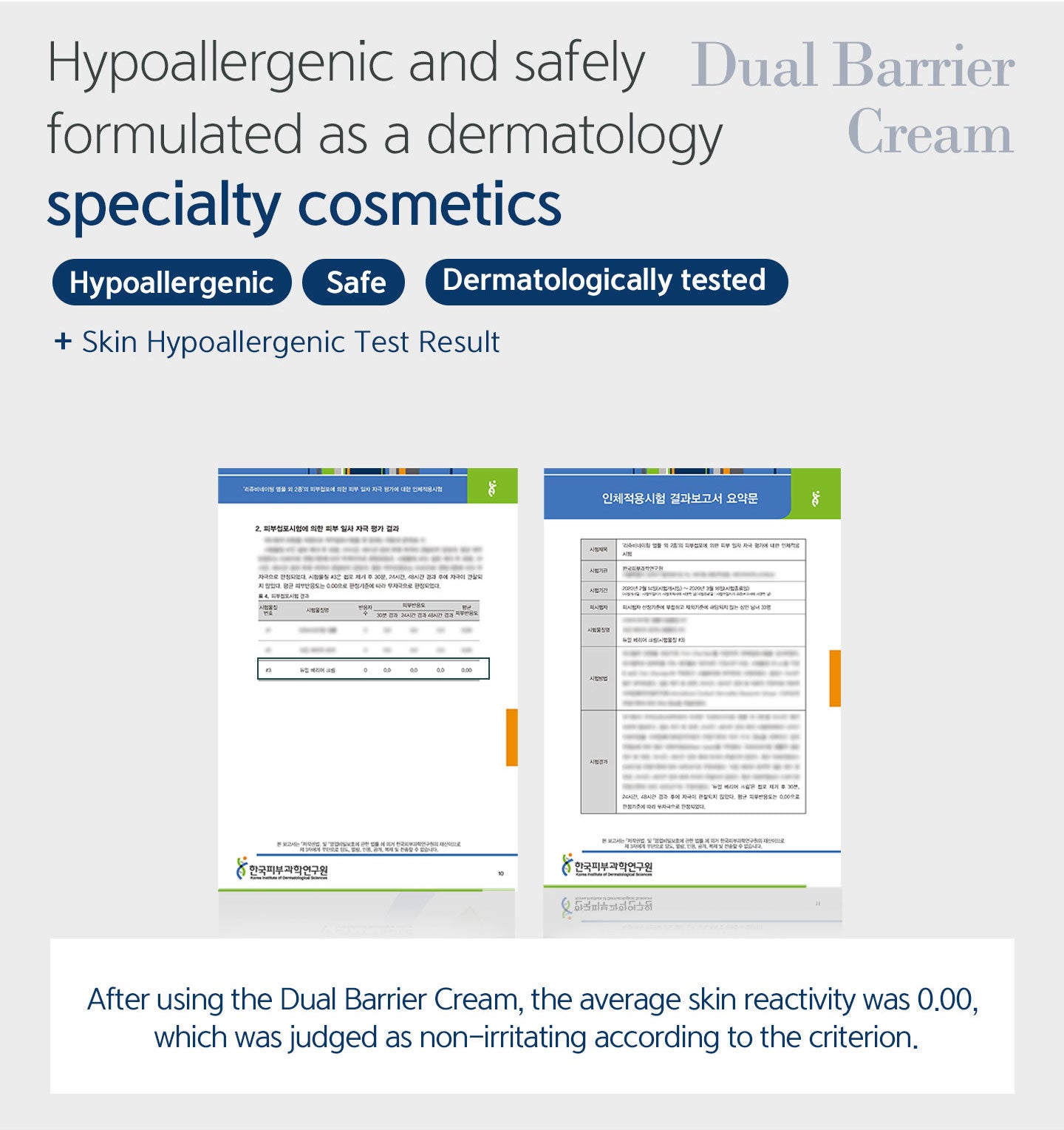 After using the dual barrier cream, the average skin reactivity was 0, which was judged as non-irritating according to the criterion. 