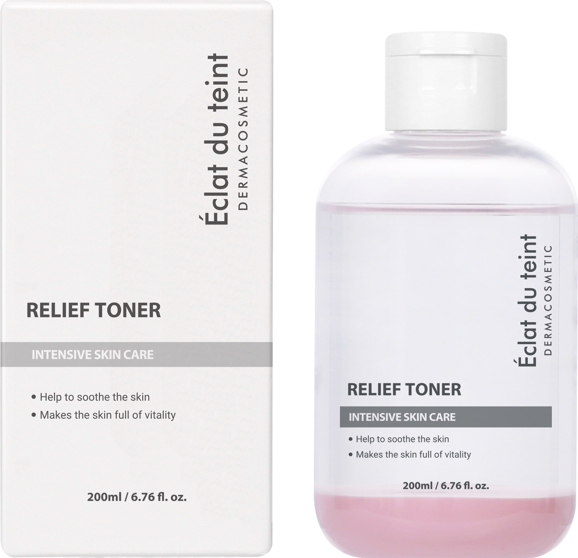 Éclat du teint Relief Toner bottle and packaging on a white background