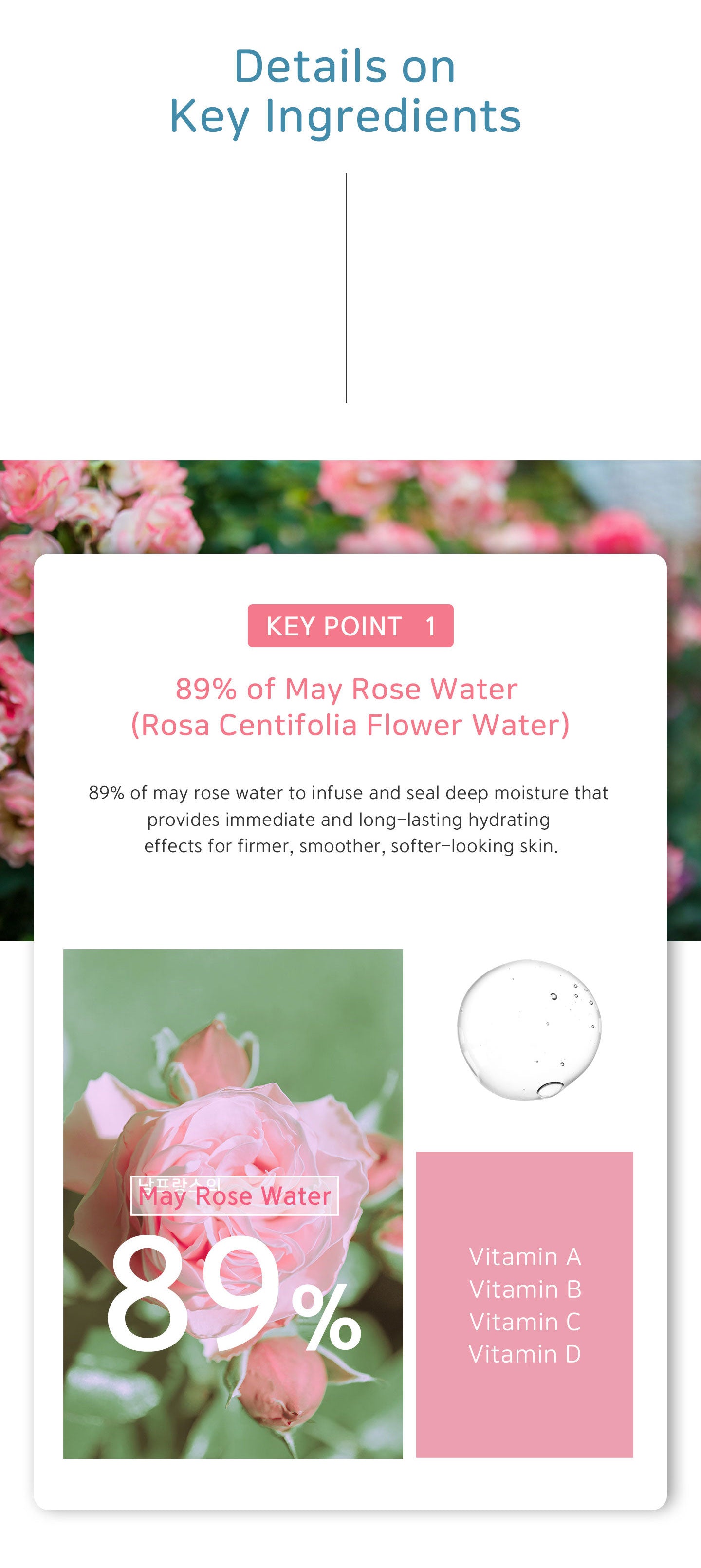 89% of may rose water to infuse and seal deep moisture that provides immediate and long-lasting hydrating effects for firmer, smoother, softer-looking skin. 