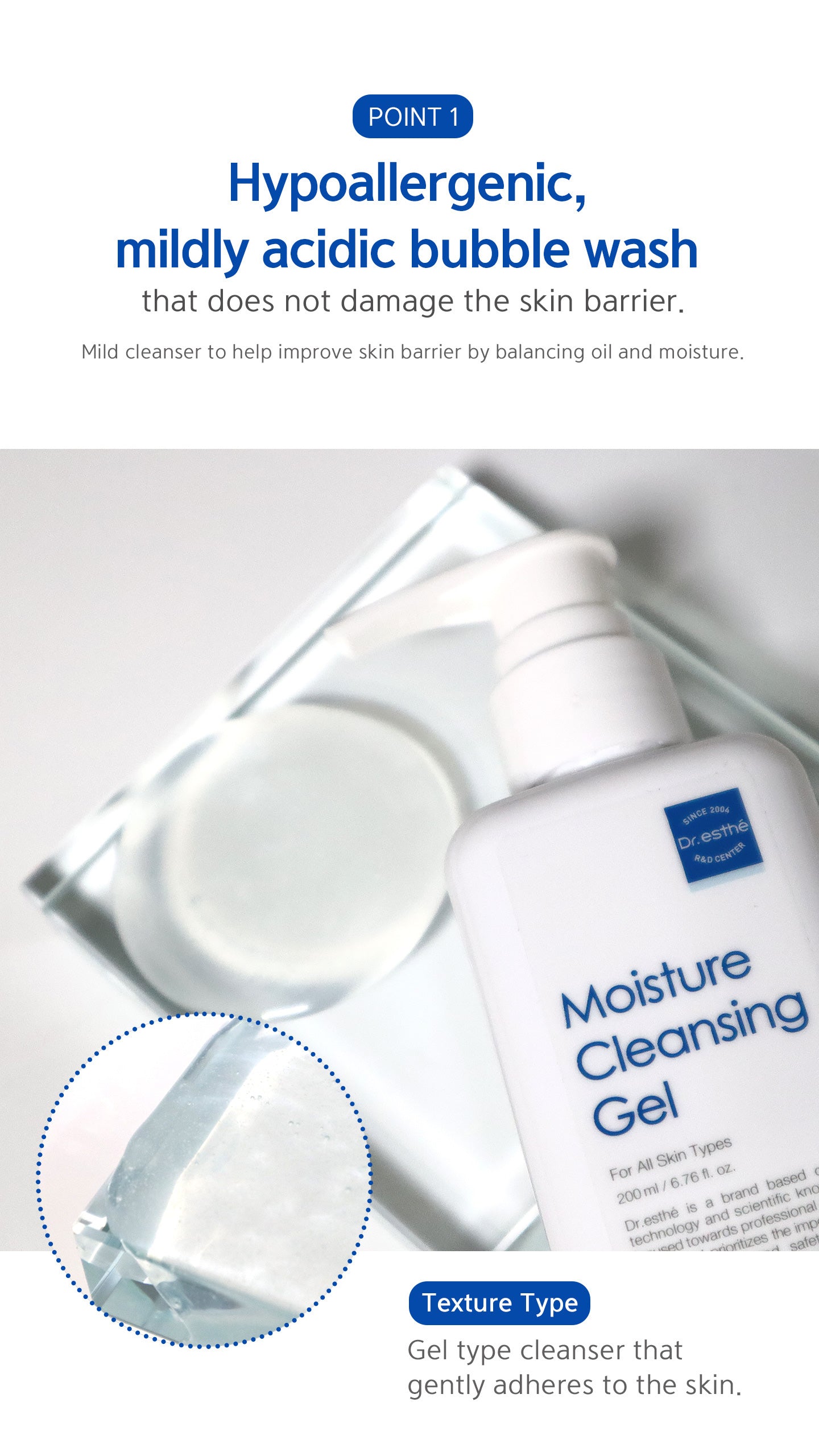 Hypoallergenic, mild acidic bubble wash that does not damage the skin barrier. Mild cleanser to help improve skin barrier by balancing oil and moisture. 